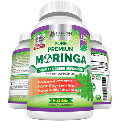 FRESH HEALTHCARE Moringa Oleifera 180 Capsules – 100% Pure Leaf Powder