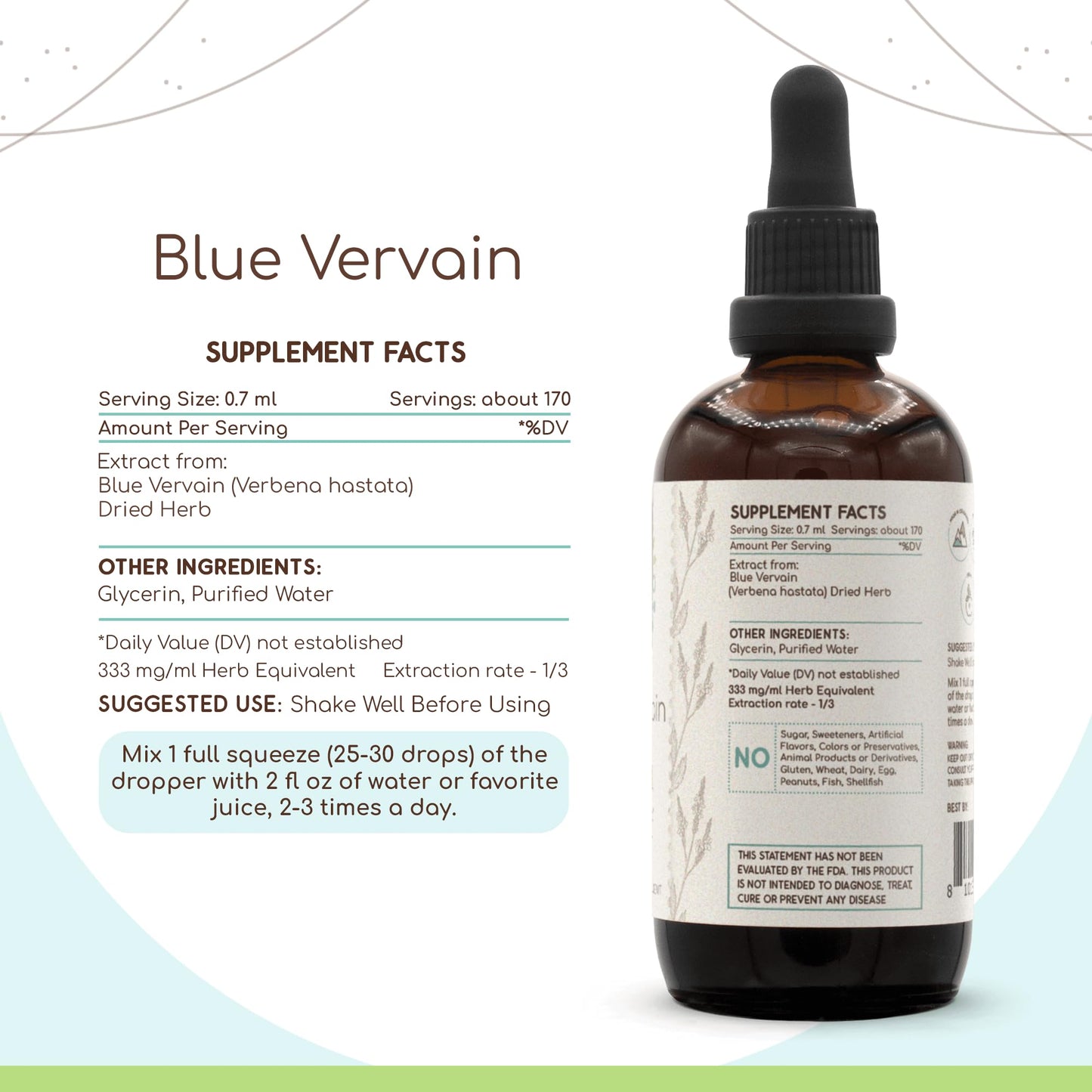 Blue Vervain B120 Alcohol-Free Herbal Extract Tincture, Concentrated Liquid Drops Natural Blue Vervain