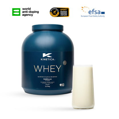 Kinetica Vanilla Whey Protein Powder | 2.27kg | 23g Protein per Serving | 76 Servings