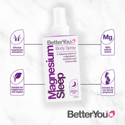 BetterYou Magnesium Sleep Body Spray, Made with Zechstein Magnesium Chloride