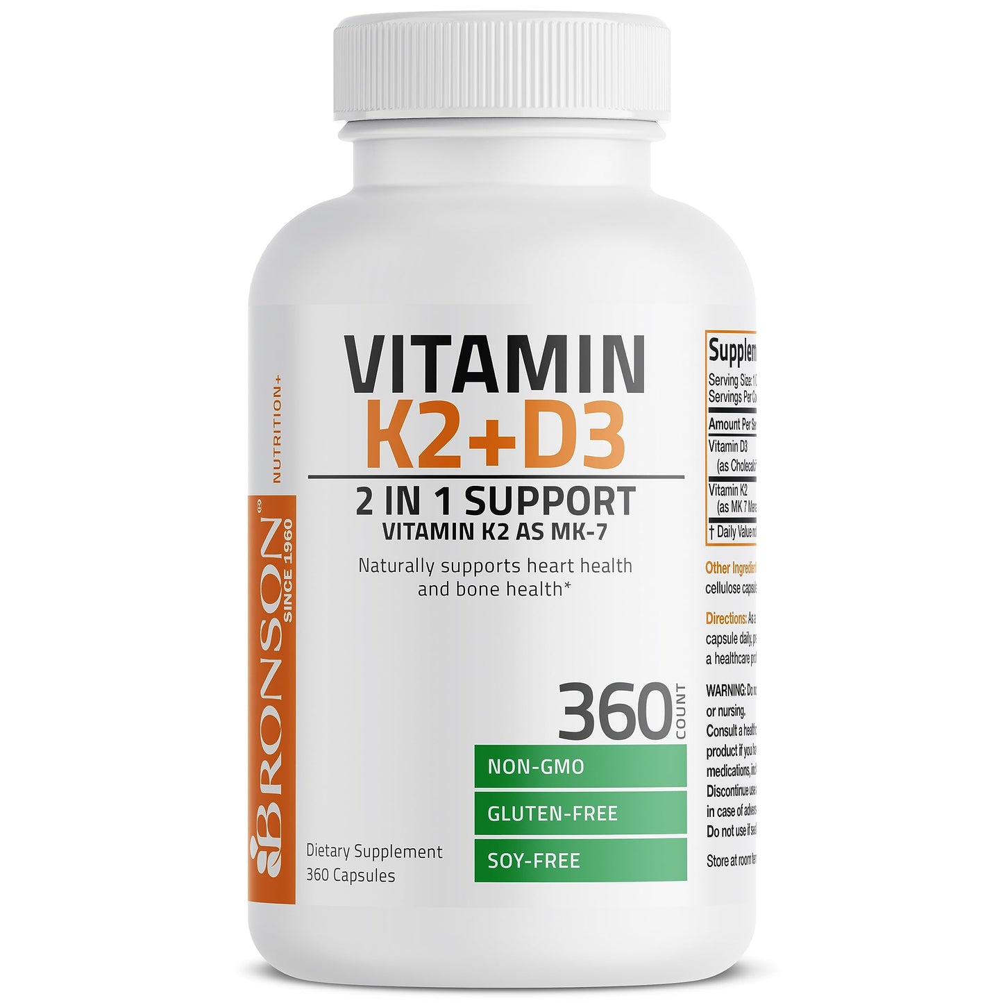 Bronson Vitamin K2 (MK7) with D3 Supplement Non-GMO Formula 5000 IU Vitamin D3