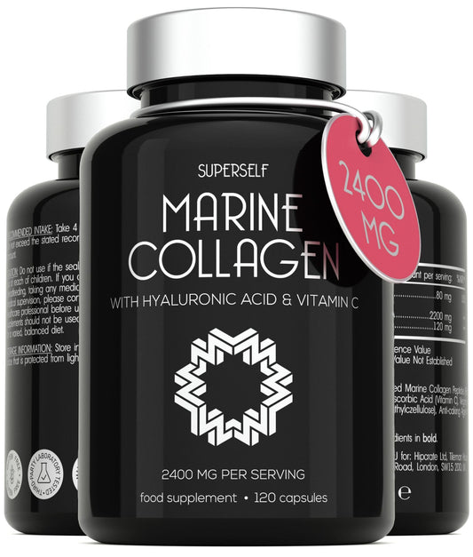 Marine Collagen Capsules 2400mg - with Hyaluronic Acid & Vitamin C - High Strength Collagen Supplements for Women & Men