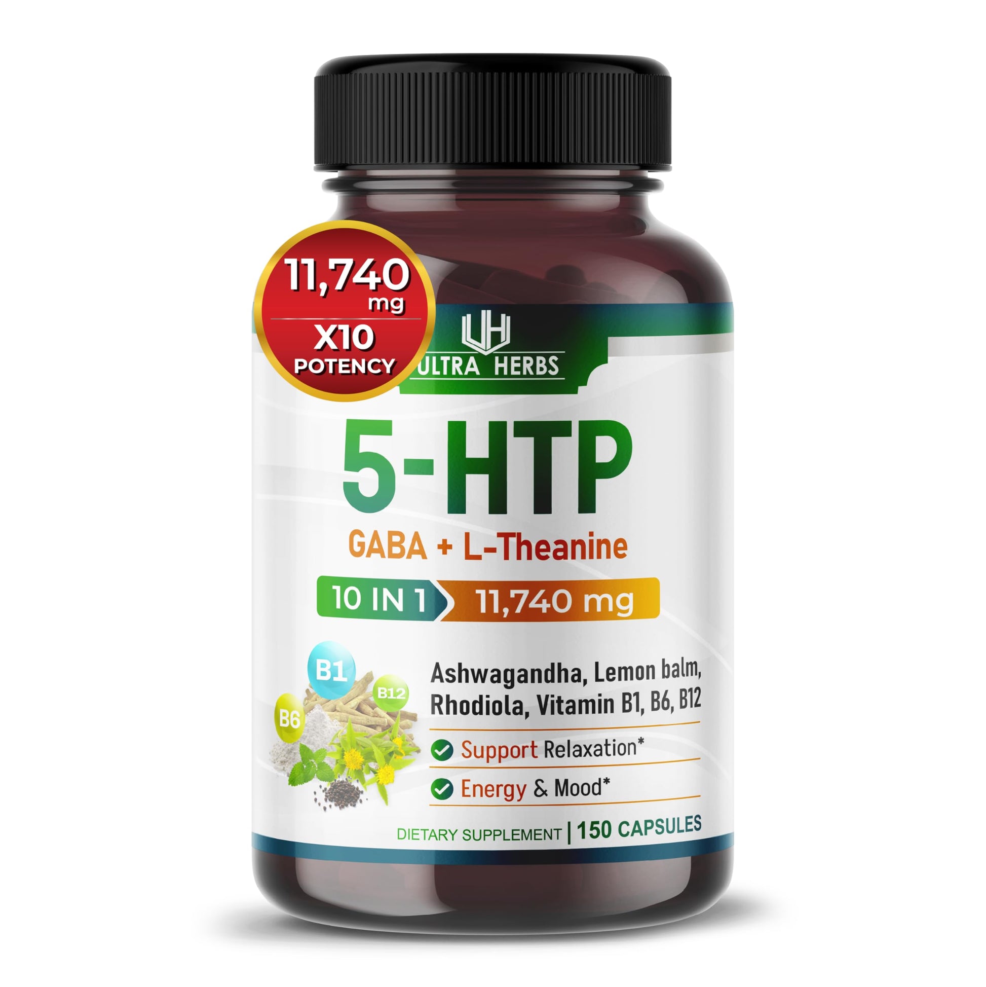 5-HTP Supplement 11,740mg 10 in 1 with GABA, L-Theanine, Ashwagandha, Rhodiola