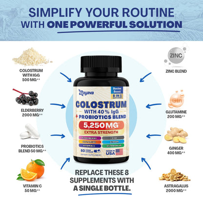 Bovine Colostrum Supplement Capsules 5250 MG, Grass Fed Cow Colostrum