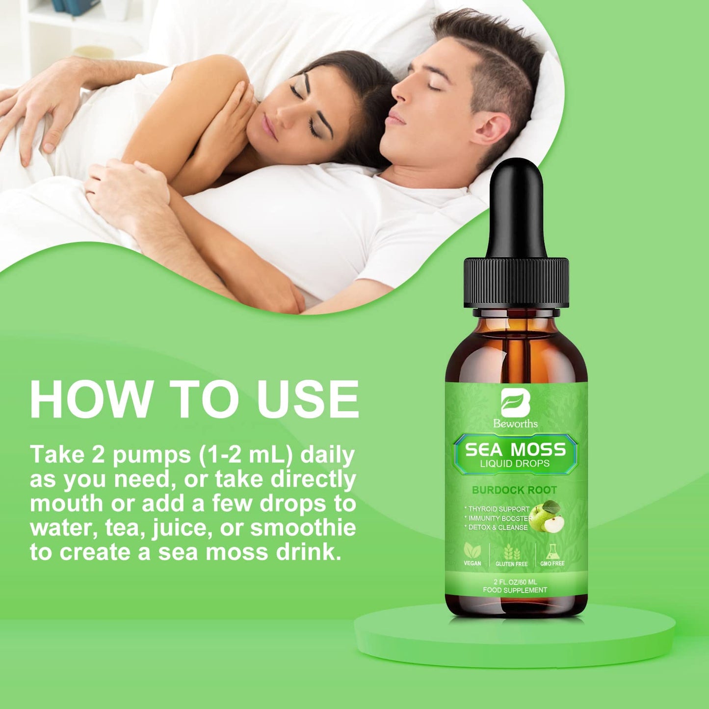 B BEWORTHS Sea Moss Liquid Drops - Organic Irish Sea Moss Gel with Burdock Root