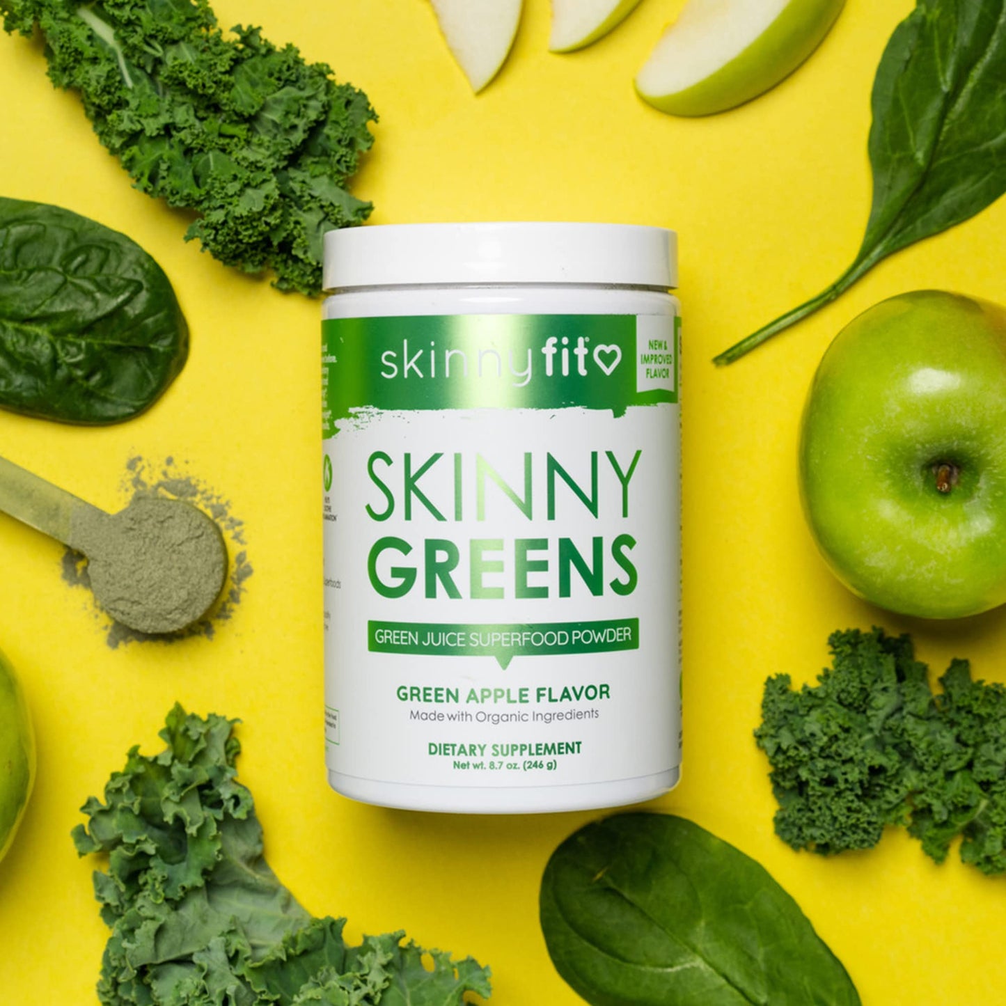 SkinnyFit Skinny Greens, Green Juice Superfood Powder, Green Apple Flavor, Natural Energy