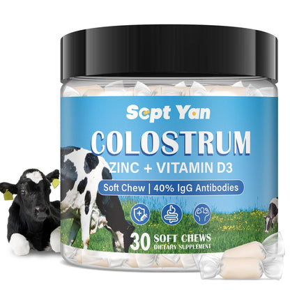 Colostrum Soft Chew Supplement (3000mg + 40% IgG), Concentrated Bovine Colostrum 