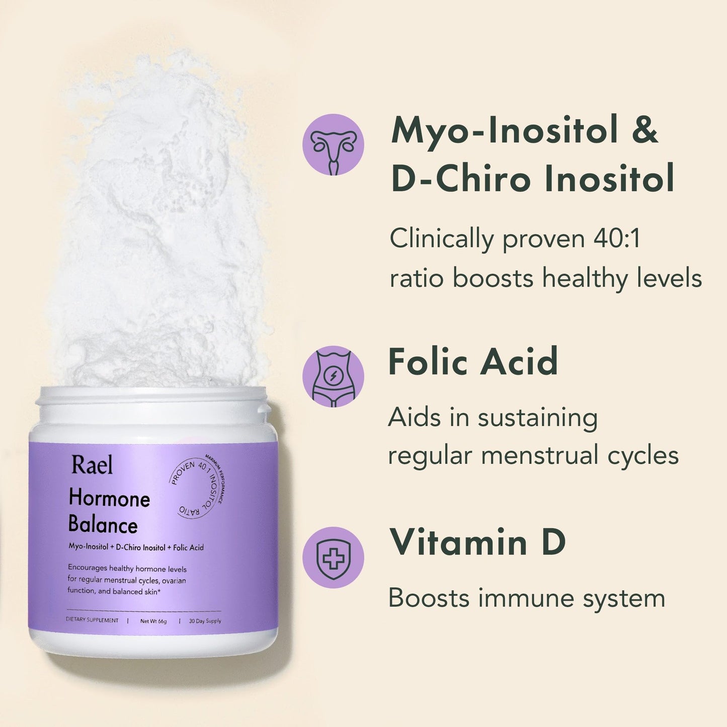 Rael Hormone Balance for Women, Myo Inositol Powder - Myo-Inositol & D-Chiro Inositol