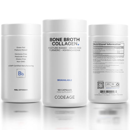 Codeage Bone Broth Collagen Capsules Grass Fed - Pasture Raised Chicken Bone Broth Collagen