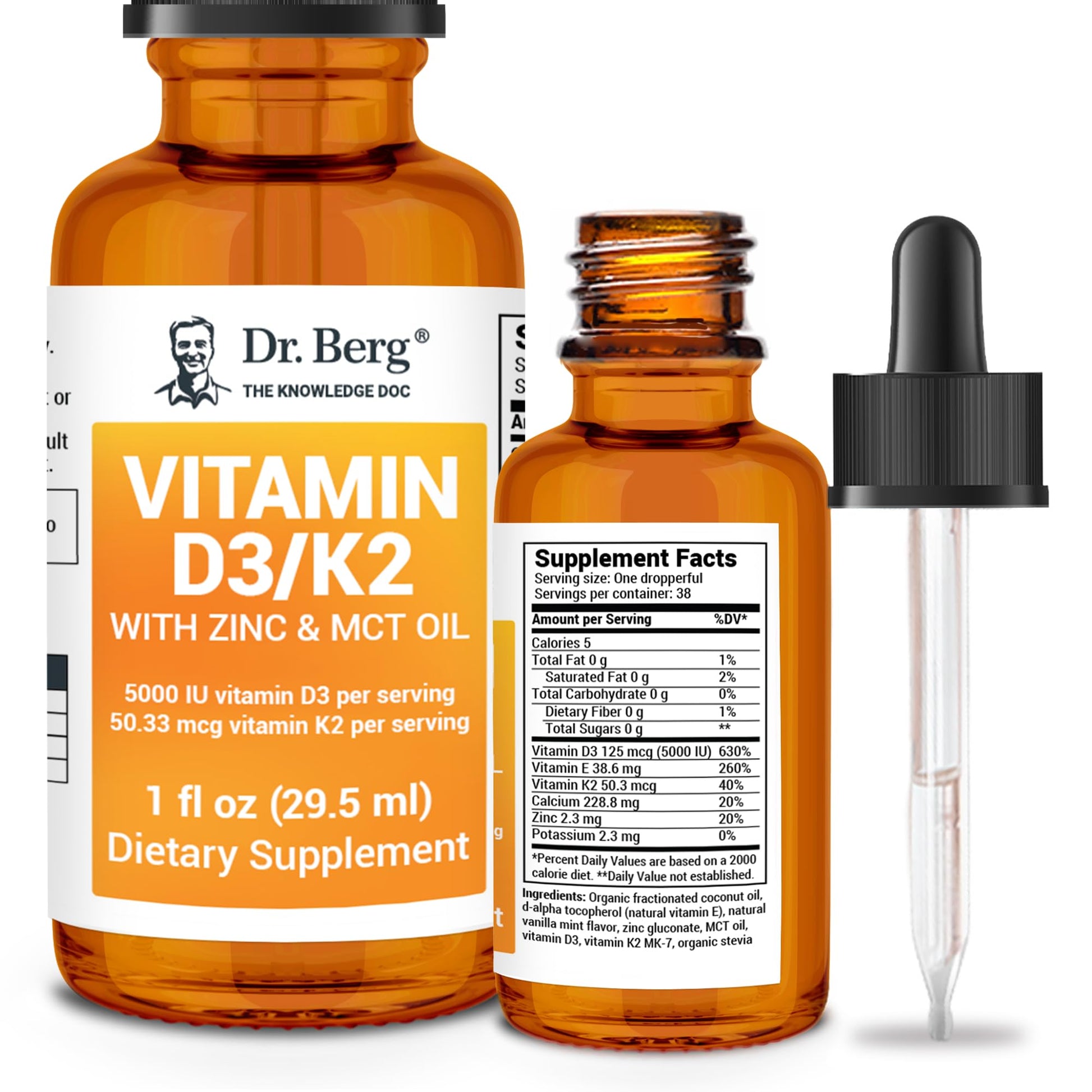 Dr. Berg Liquid Vitamin D3 & K2 Supplement - For Bone, Teeth, Mood & Immune Health 