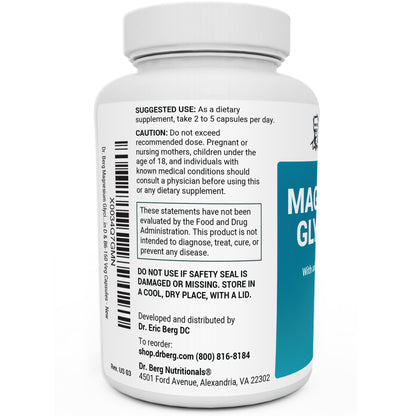 Dr. Berg's Magnesium Glycinate 400mg - Fully Chelated Veg Capsules for Stress