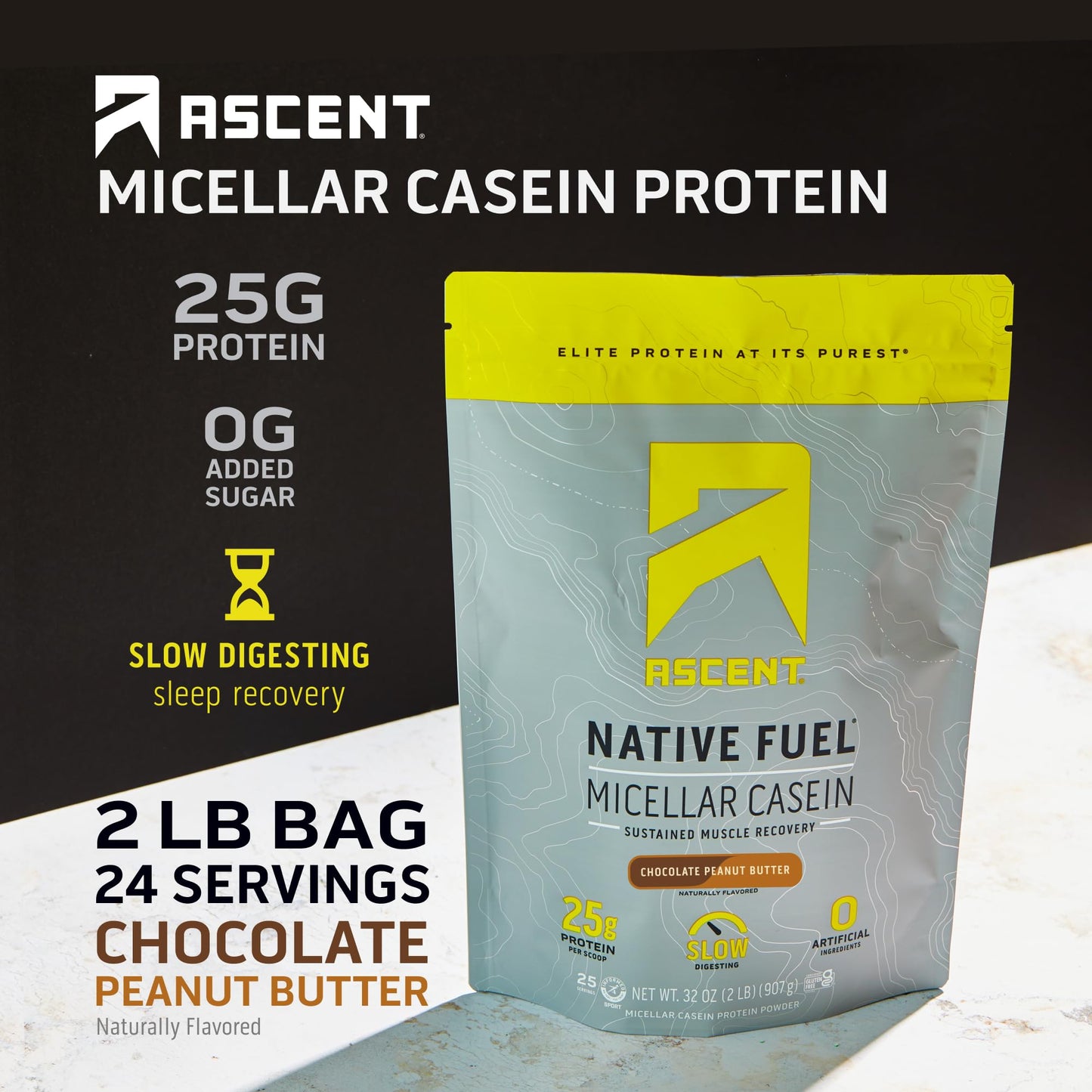 Ascent Casein Protein Powder - 25g Micellar Casein Powder with Zero Artificial Flavors