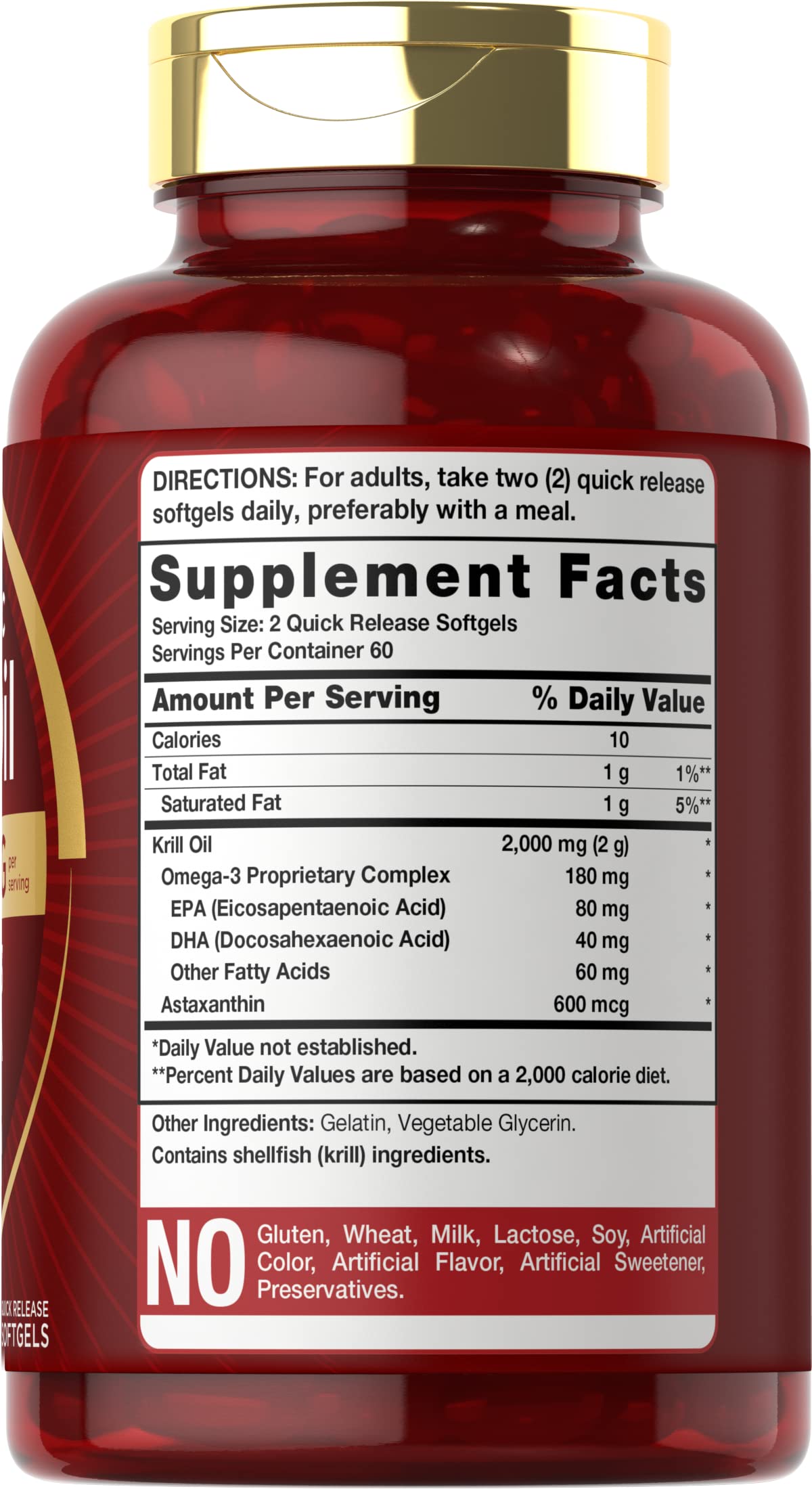 Carlyle Antarctic Krill Oil 2000 mg 120 Softgels | Omega-3 EPA, DHA, with Astaxanthin