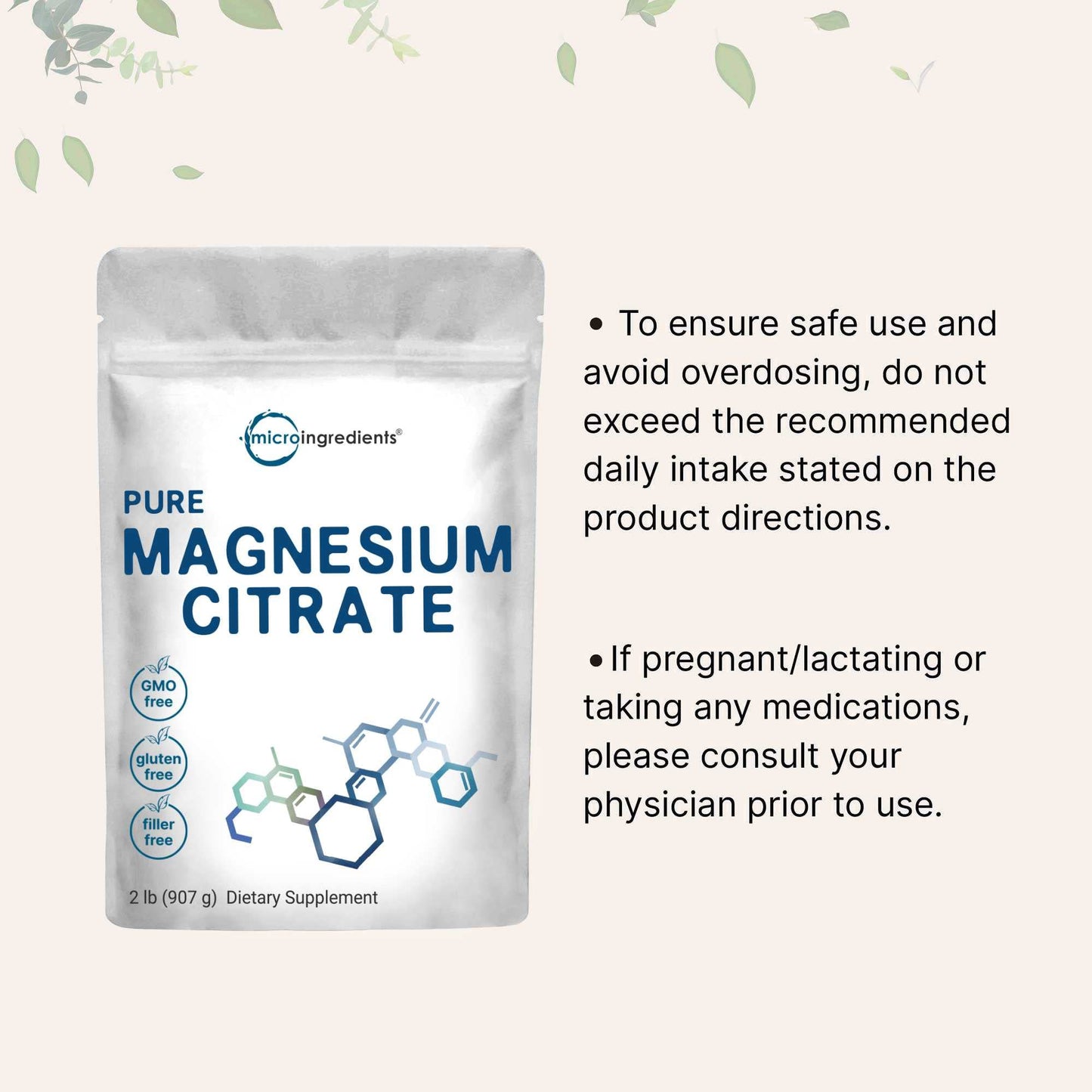 US Origin Pure Magnesium Citrate Powder (Citrato de Magnesio en polvo), 2 Pounds