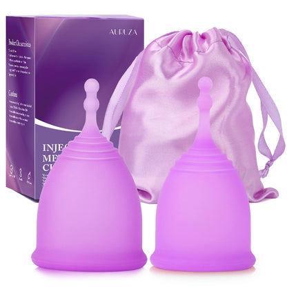 AURUZA Menstrual Cups, Set of 2 Reusable Period Cups Kit for Girls & Women, Silicone Soft Cups