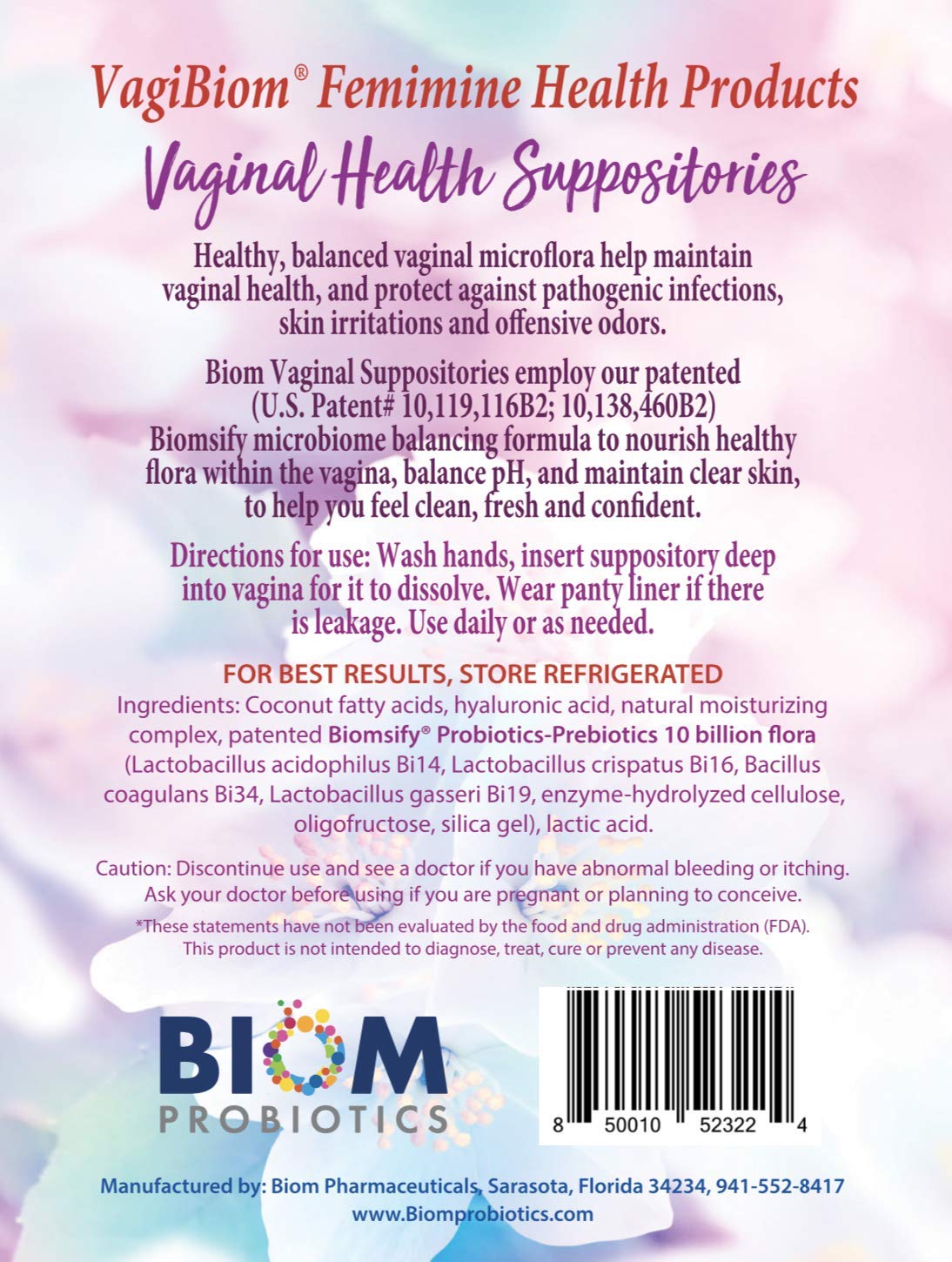 Biom Vaginal Probiotic Suppository: Natural Vaginal pH and Odor Control Regimen; Balance