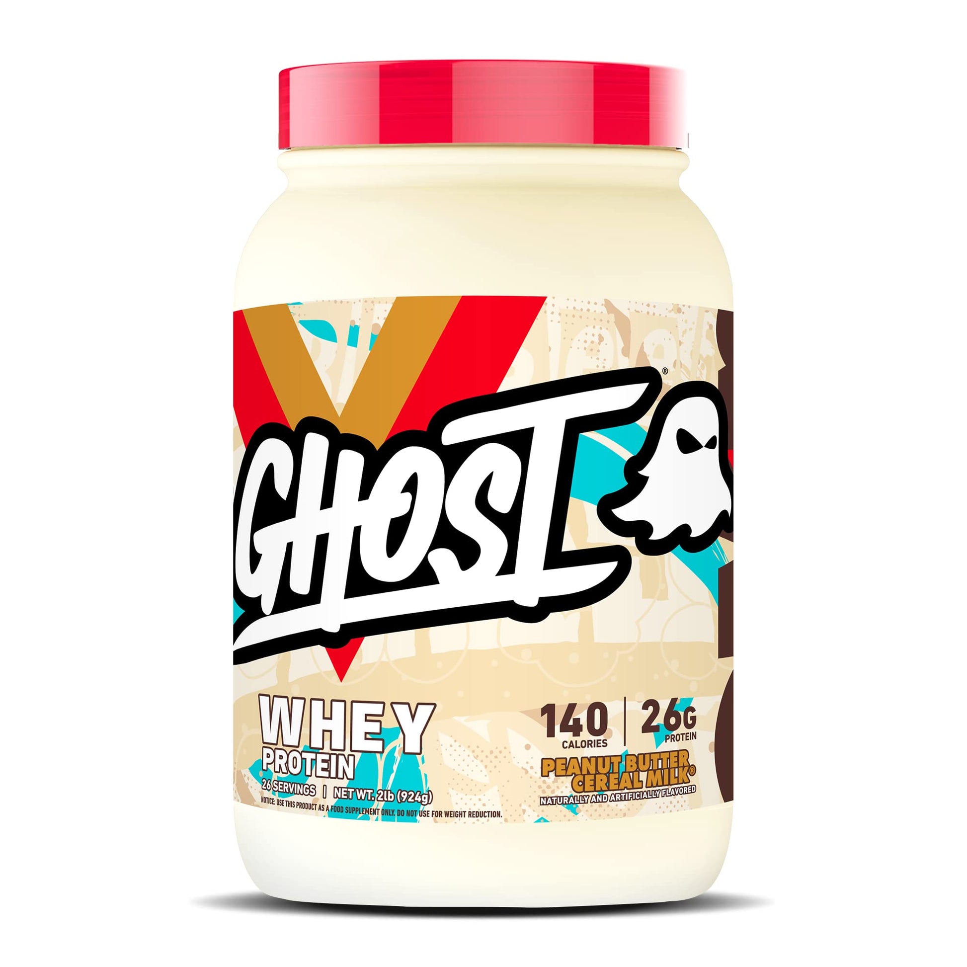 GHOST Whey Protein Powder, Peanut Butter Cereal Milk - 2LB Tub, 26G of Protein 