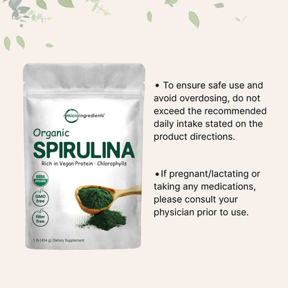 Micro Ingredients Organic Spirulina Powder, 16 Ounce, Raw Spirulina