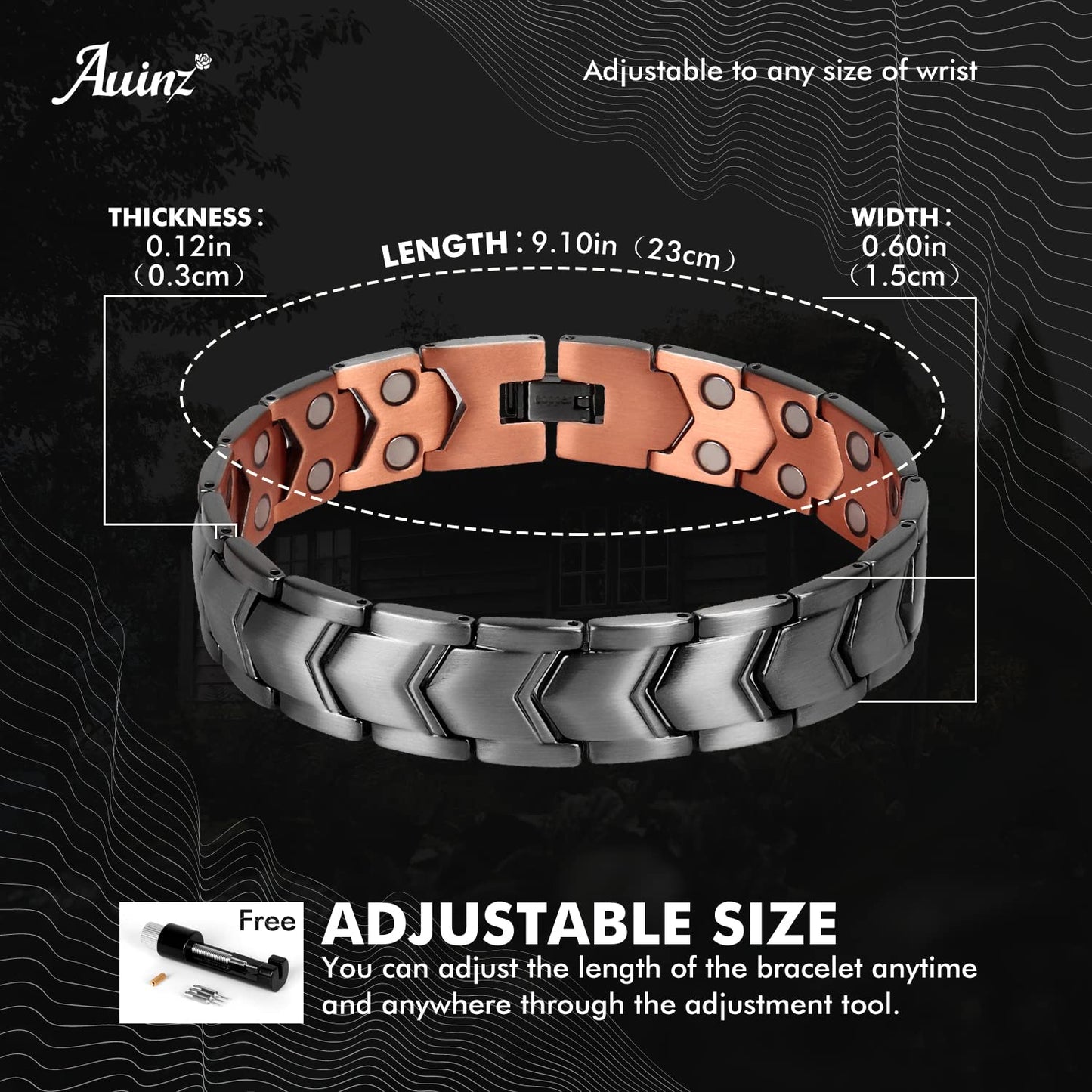 Auinz - Copper Bracelets for Men - 99.99% Solid Pure Copper Magnetic Bracelets Double-Row