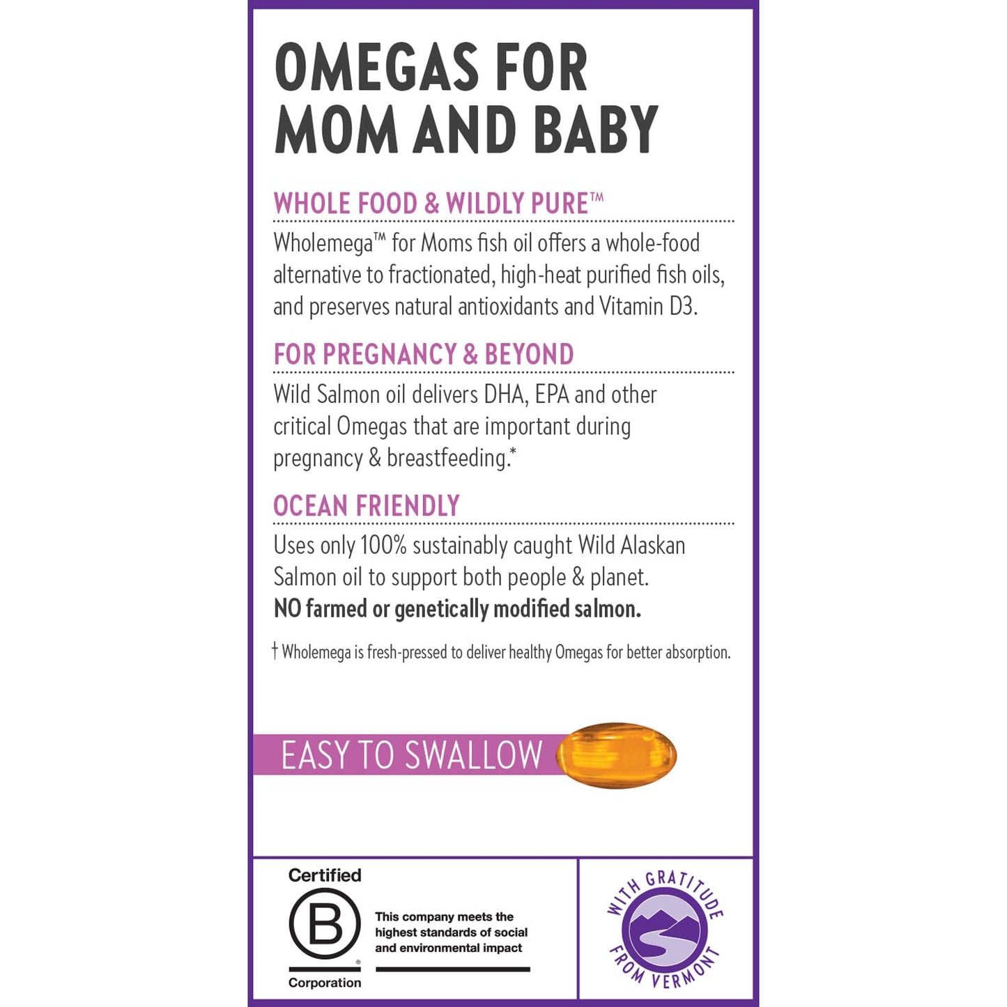 New Chapter Wholemega for Moms Fish Oil Supplement - Prenatal DHA with Omega-3 + Vitamin D3