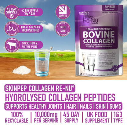 Collagen Powder, Ultra Premium Hydrolysed Bovine Collagen Peptides by SkinPep