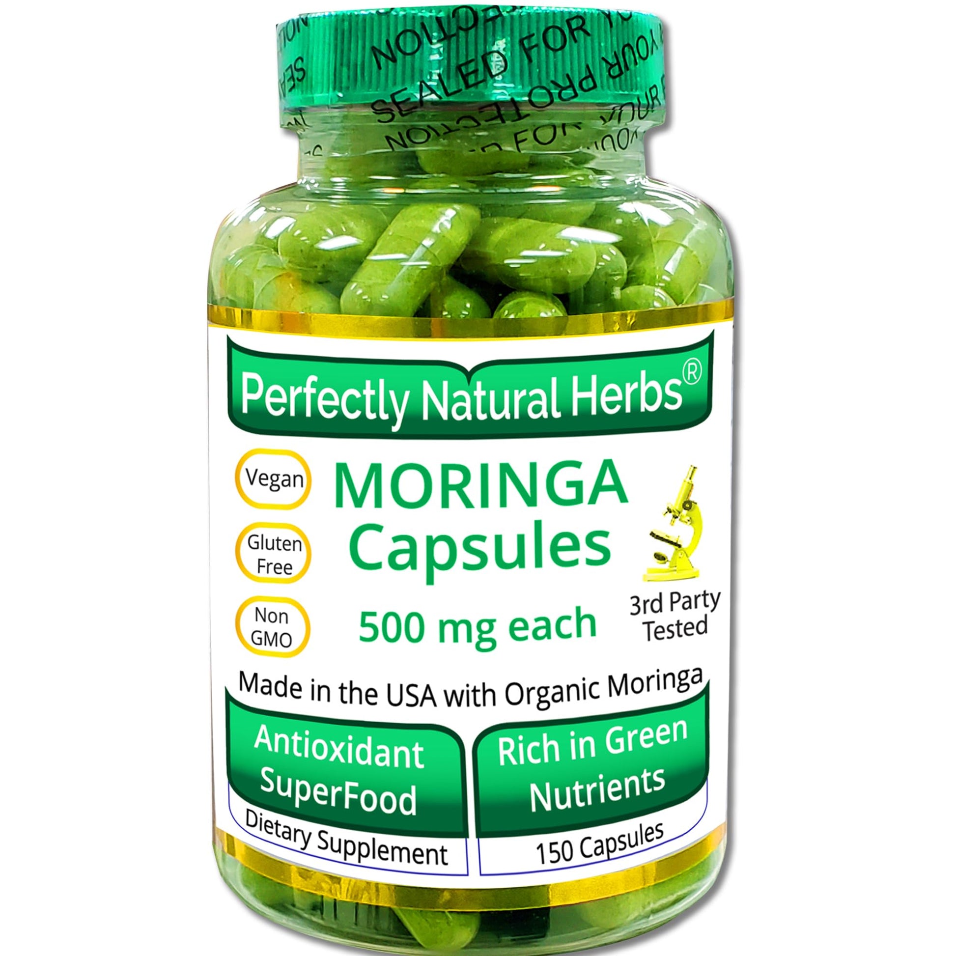 150 Moringa Capsules Made With USDA Certified Organic Moringa Leaf Powder