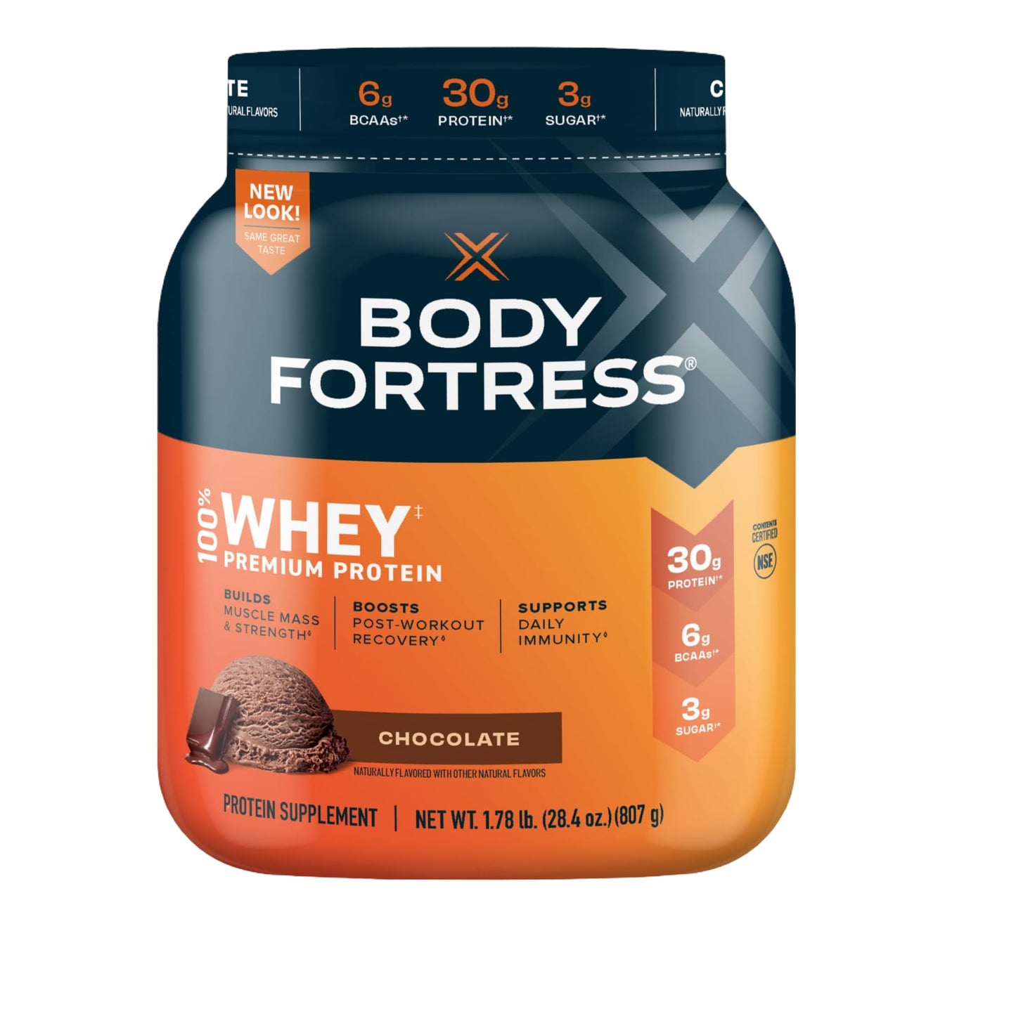 Body Fortress 100% Whey, Premium Protein Powder, Chocolate, 1.78lbs, Packaging May 