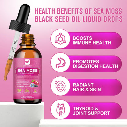 3000mg Sea Moss Liquid Drops - Black Seed Oil & Irish Sea Moss Gel with Burdock Root