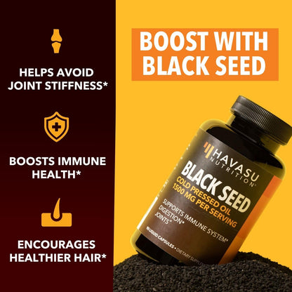 Black Seed Oil Nigella Sativa Cold-Pressed Capsules | 1500mg Black Cumin Seed Oil