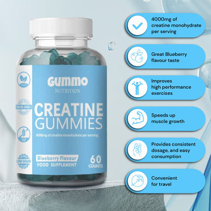 Creatine Monohydrate Gummies 4000mg for Men & Women - 60 Chewable Creatine