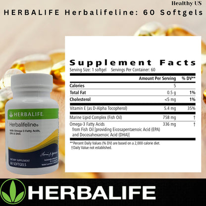 Herbalife Herbalifeline: 60 Softgels with Vitamin E, Marine Lipid Complex, Omega-3 Fatty