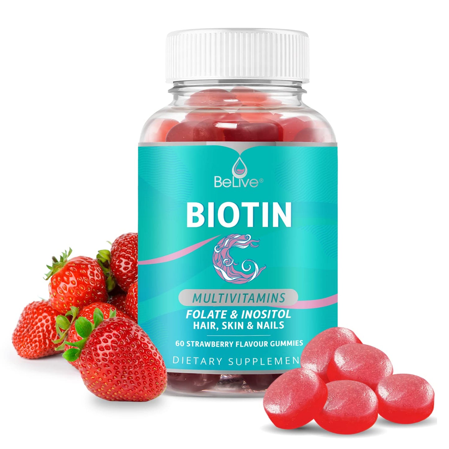 BeLive Biotin Gummies - Skin, Nails & Hair Vitamins with A, C, D, E, B12, Zinc, Folate