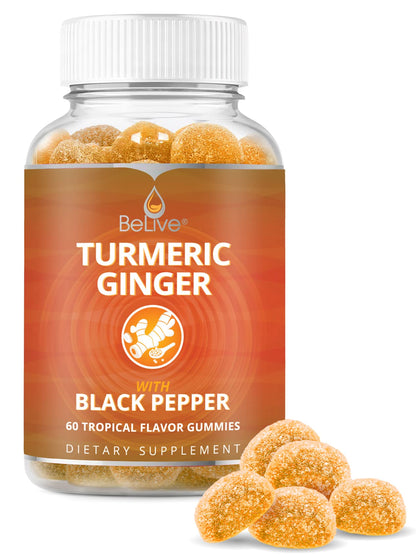 BeLive Turmeric Curcumin with Black Pepper & Ginger - 60 Gummies I Turmeric and Ginger