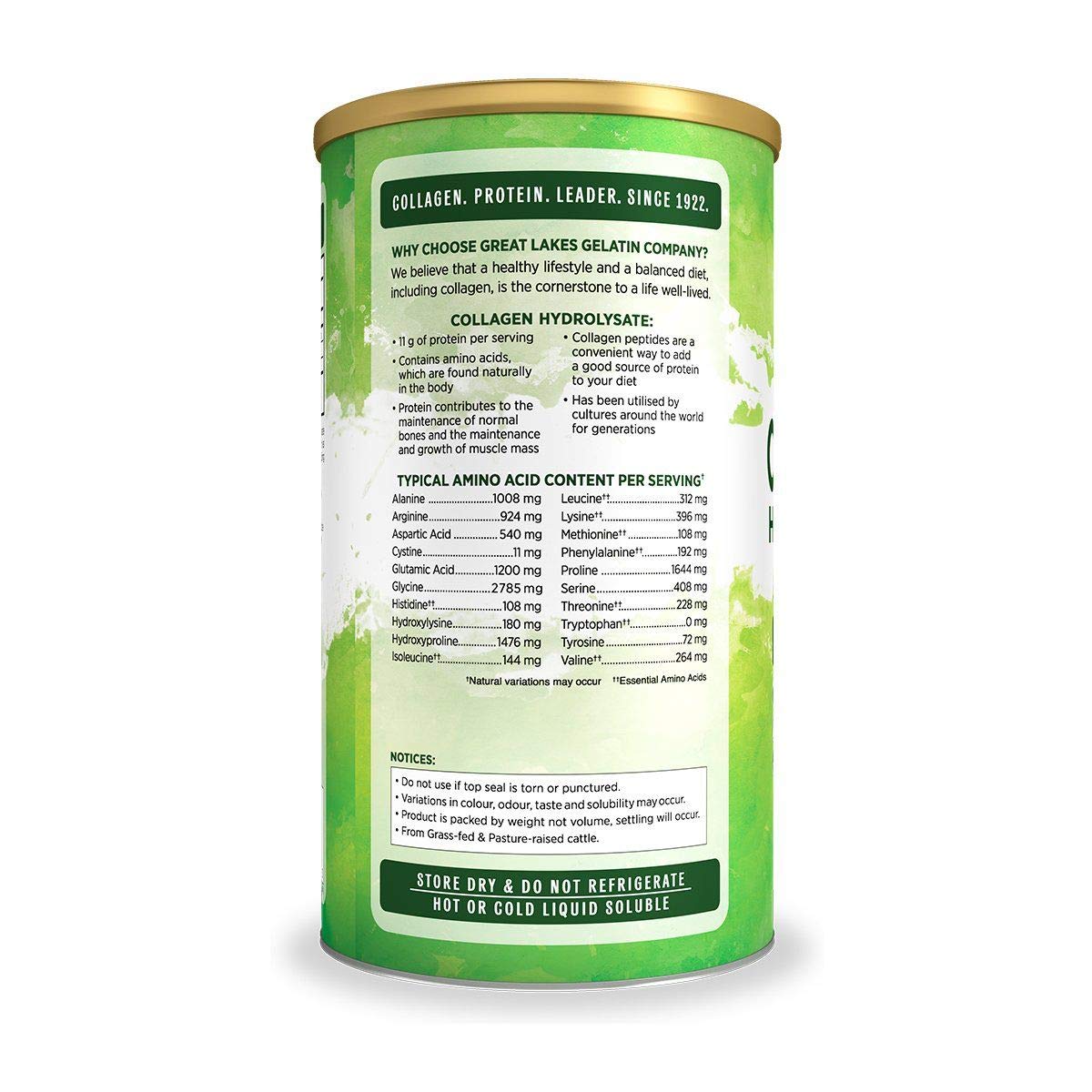 Great Lakes Gelatin Collagen Hydrolysate, Grass-Fed Bovine Hydrolysed Collagen Peptides Protein