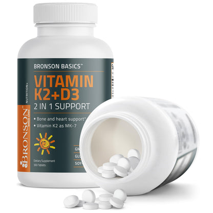 Bronson Basics Vitamin K2 D3 (MK7) Supplement Non-GMO Formula 5000IU (125 mcg)