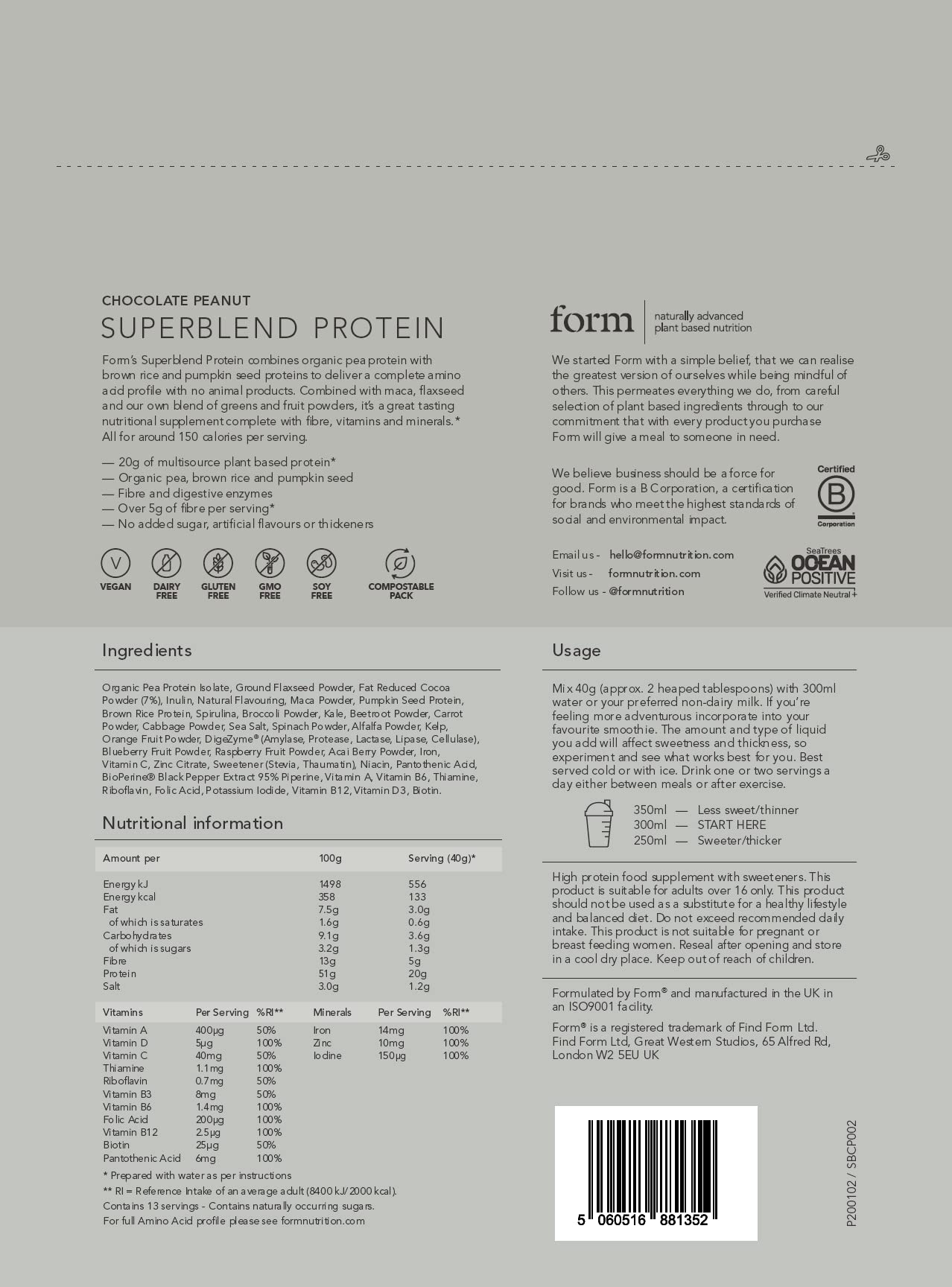 Form Superblend Protein - Vegan Protein Powder with Superfoods, Vitamins and Minerals