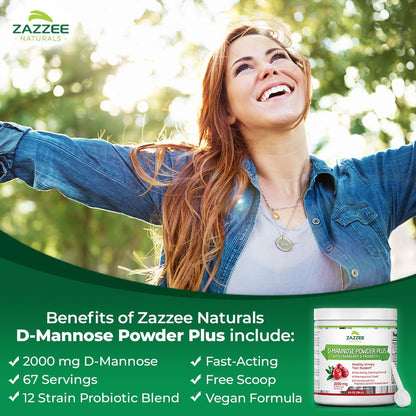 Zazzee D-Mannose Powder Plus, 2000 mg, 67 Servings, Potent & Fast-Acting