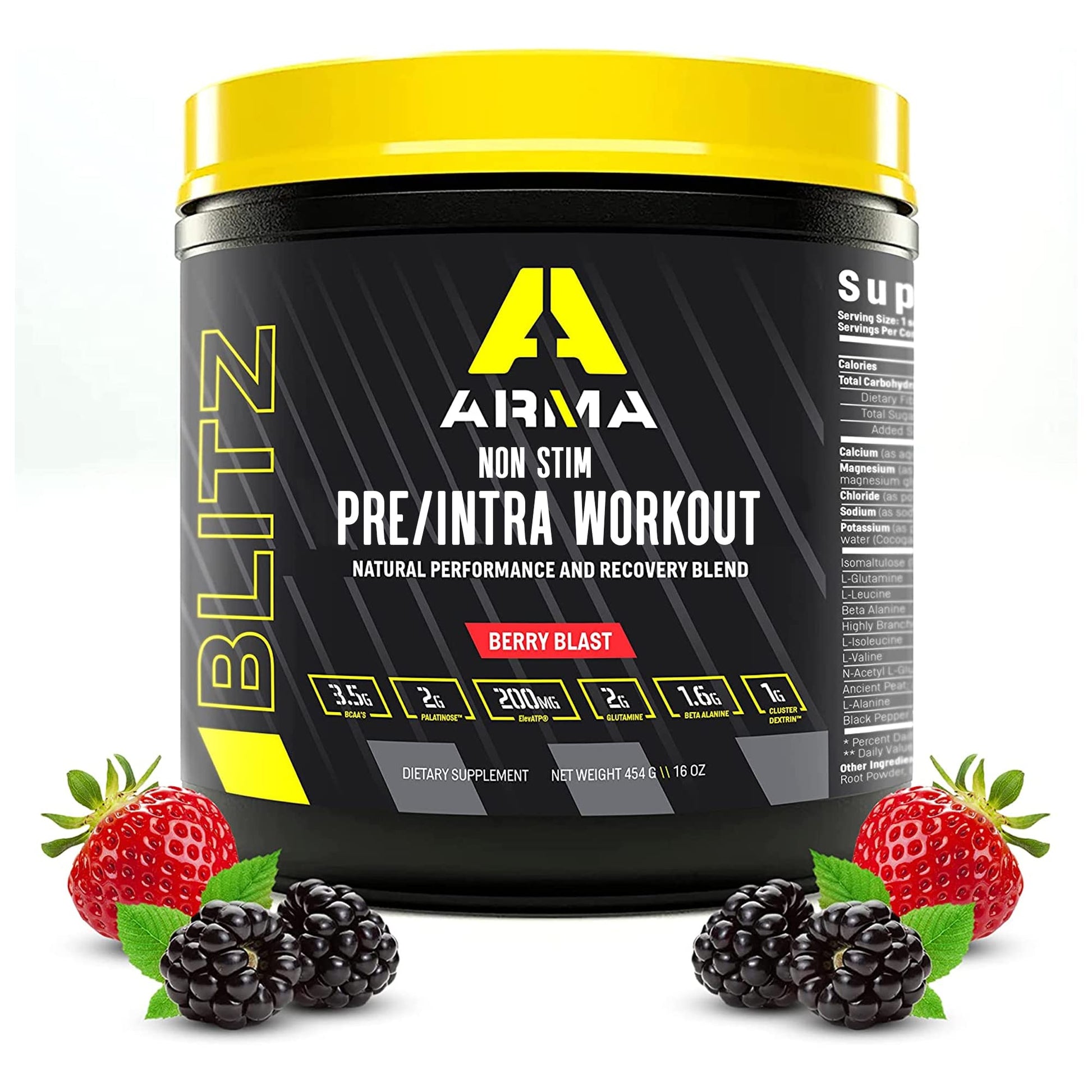 ARMA Blitz Non Stimulant Pre/Intra Powder – Natural Berry Pre-Workout Drink Mix