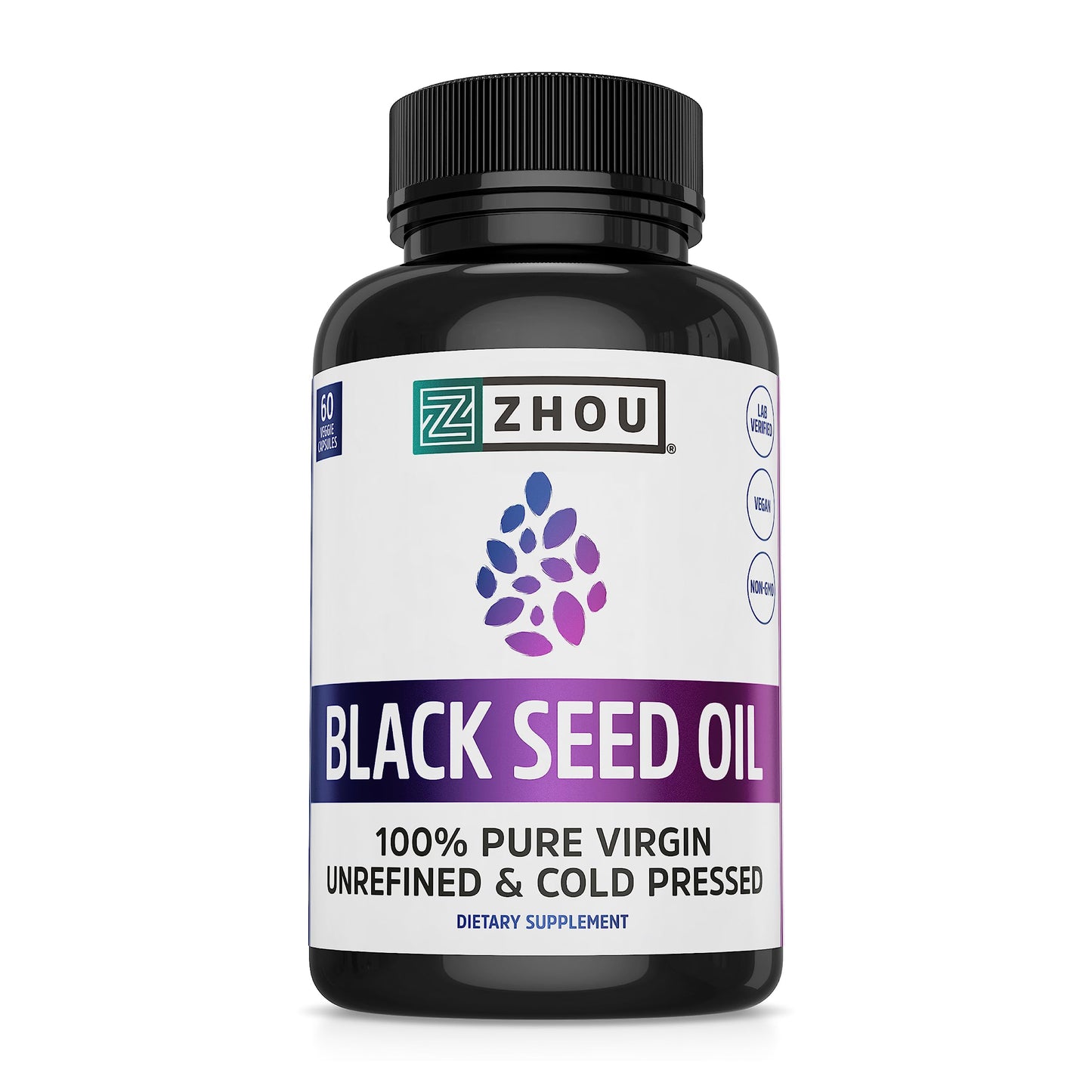 Zhou Nutrition Black Seed Oil Capsules, 100% Virgin, Cold Pressed Source of Omega