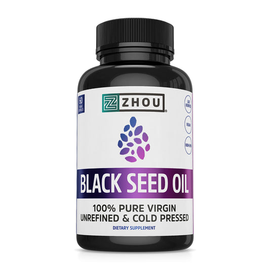 Zhou Nutrition Black Seed Oil Capsules, 100% Virgin, Cold Pressed Source of Omega