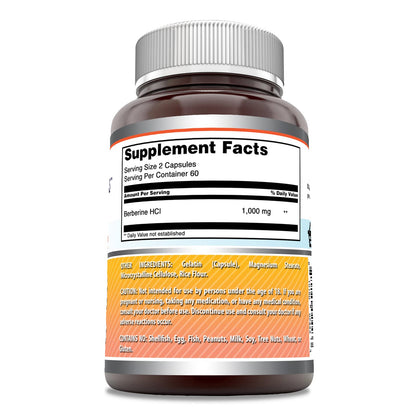 Amazing Formulas Berberine 1000mg Per Serving 120 Capsules Supplement | Non GMO