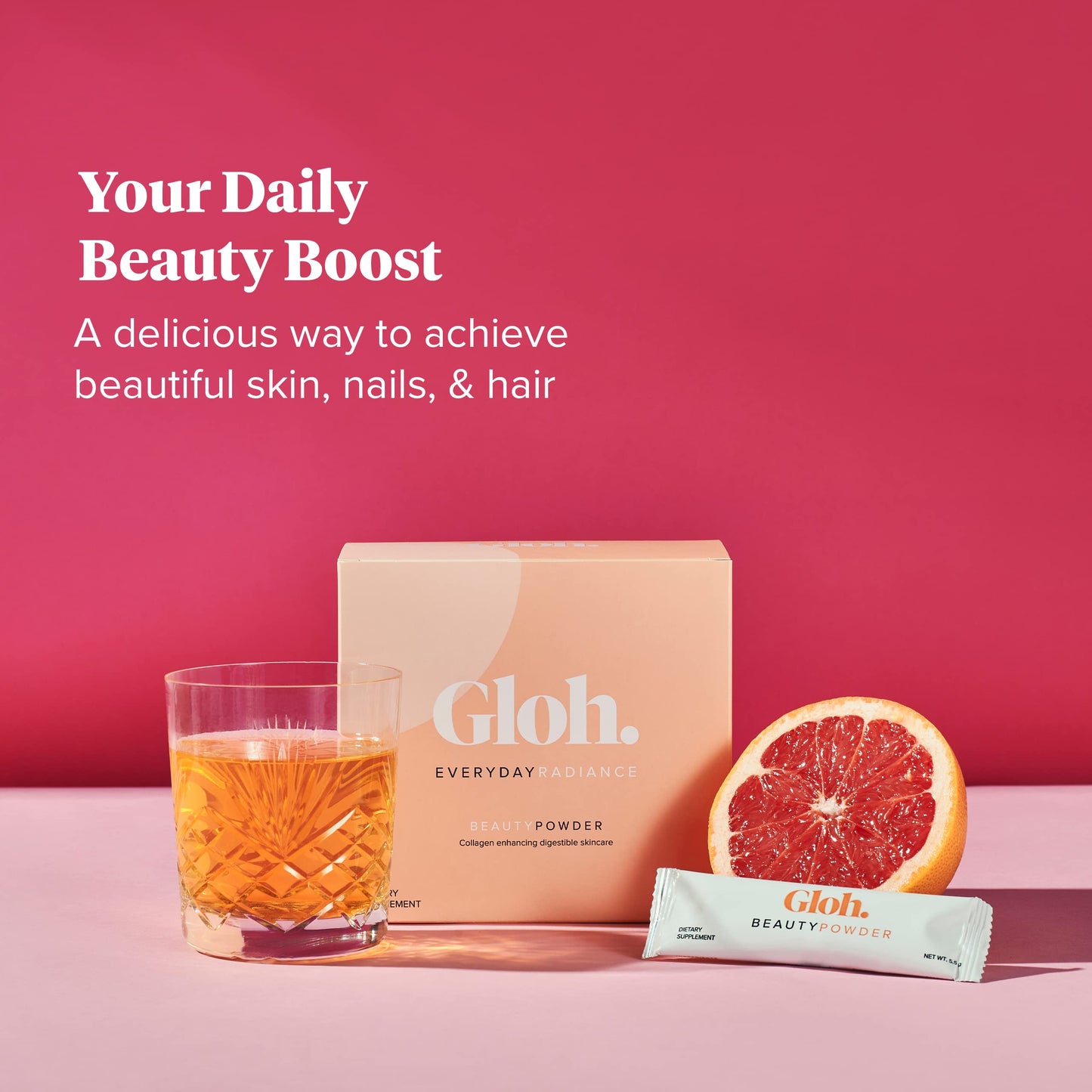 Gloh. Marine Collagen Powder for Women - Peach Flavor Collagen Supplements for Women with Hyaluronic Acid, Vitamin A, B2, B6