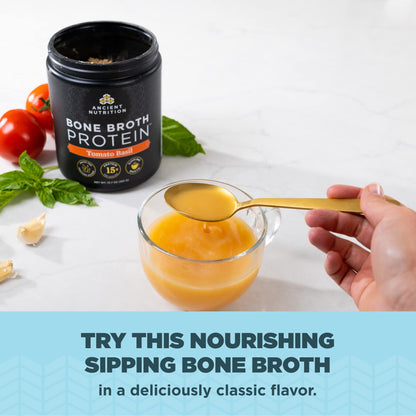 Ancient Nutrition Bone Broth Protein Powder, Tomato Basil, Grass-Fed Chicken and Beef