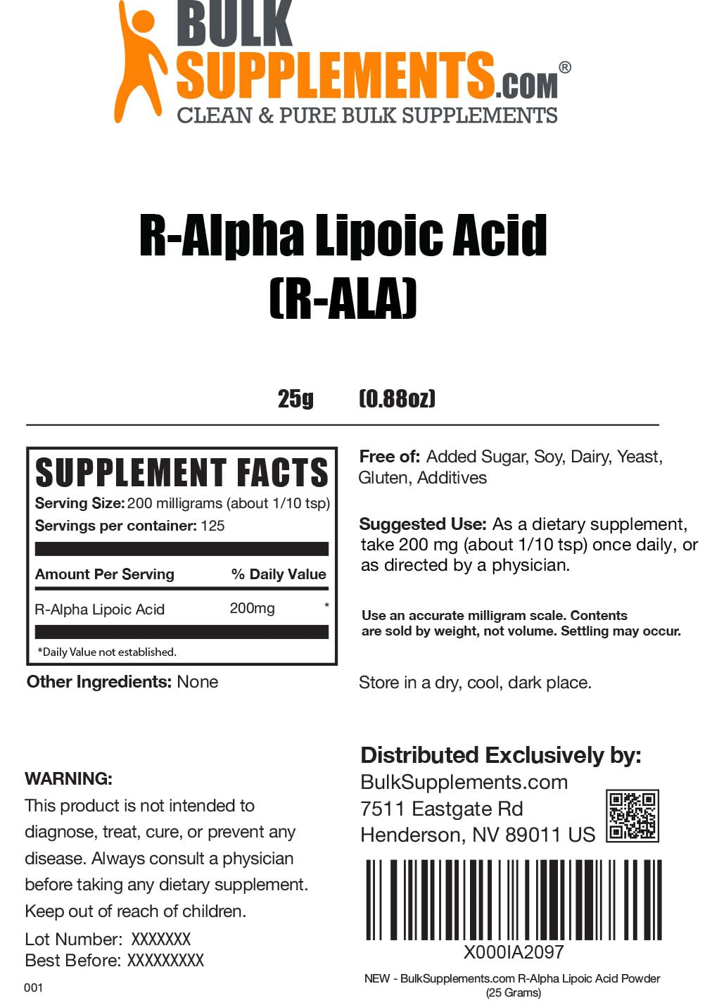 BULKSUPPLEMENTS.COM R-Alpha Lipoic Acid Powder - ALA Supplement, R Alpha Lipoic