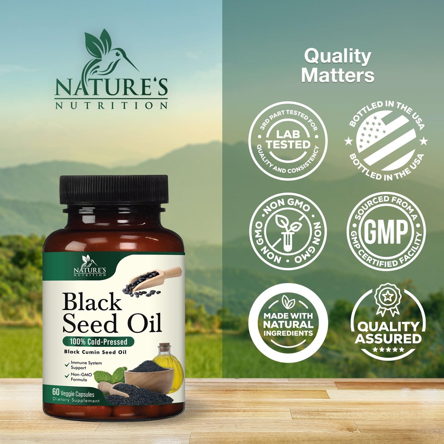 Black Seed Oil Capsules 1000mg - Vegan Cold-Pressed Nigella Sativa Black Seed Oil