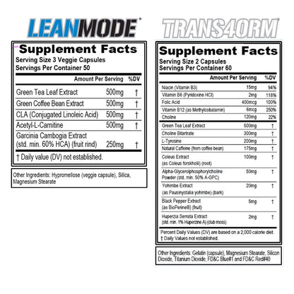 EVL Weight Loss Support Stack - Trans4orm Thermogenic Fat Burner Support Pills