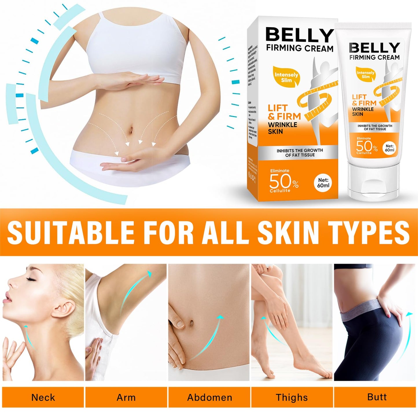 B Flat Belly Firming Cream, Skin Tightening & Cellulite Cream, Moisturizing Firming Lotion