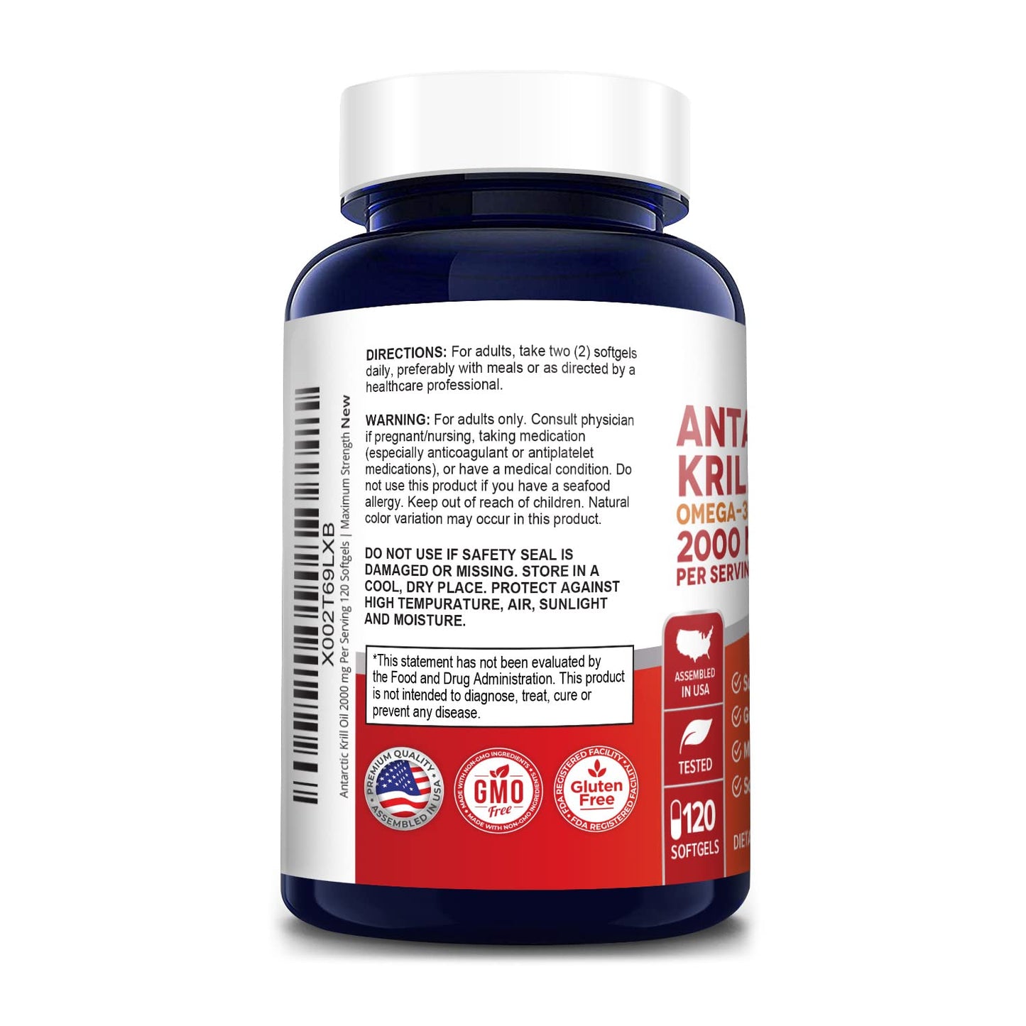 NusaPure Antarctic Krill Oil 2000 mg 120 Softgels, Omega-3 EPA 360mg, DHA 240mg