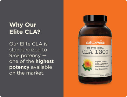 NatureWise Elite CLA 1300 Maximum Potency, 95% CLA Safflower Oil Workout Supplement