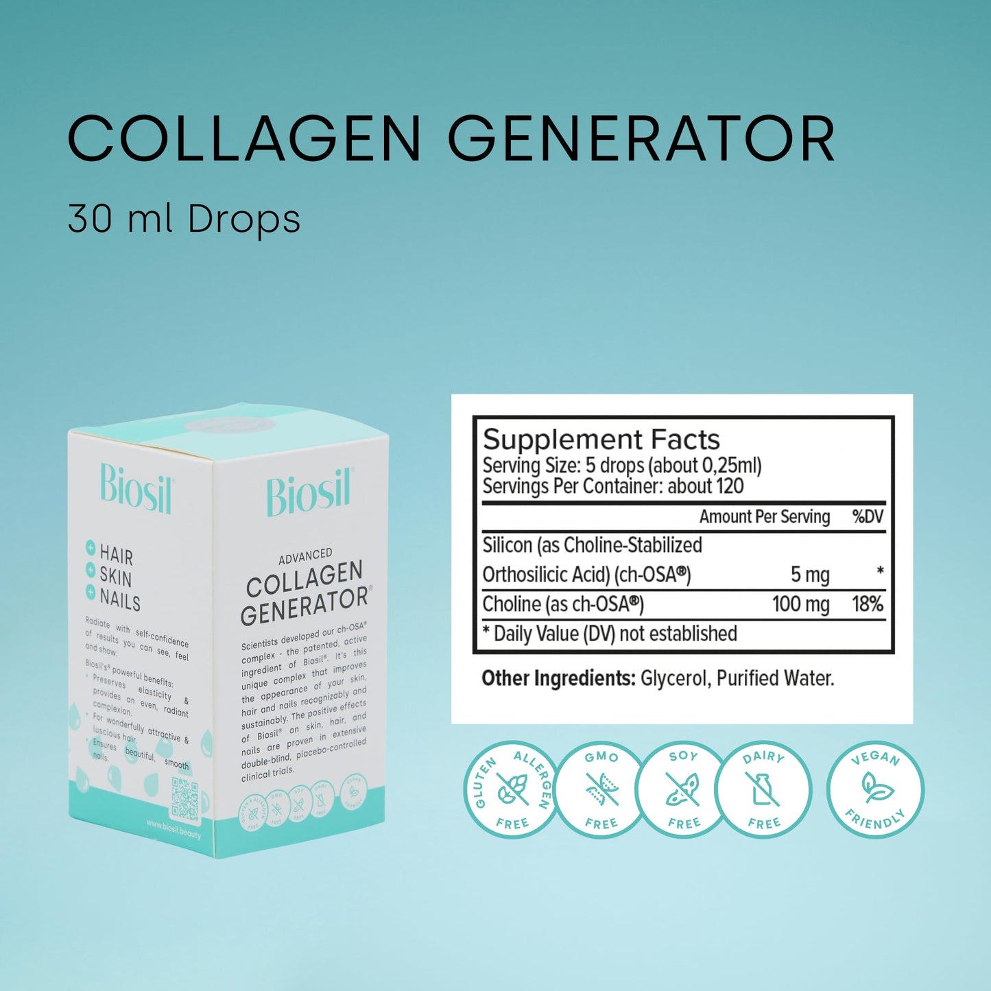 Biosil Collagen Generator - 30 mL Drops - with Patented ch-OSA Complex